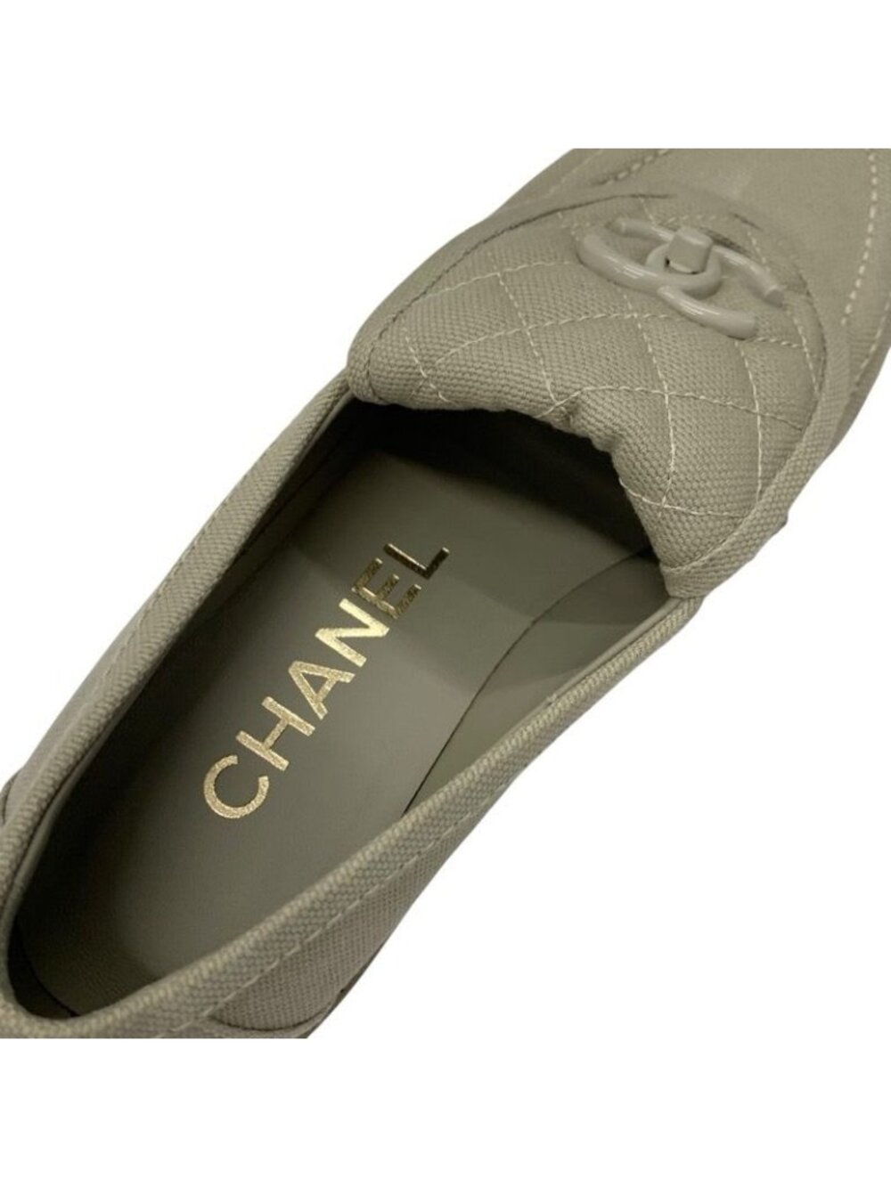 Chanel Loafers Leather Shoes Fabric Beige Coco Mark Turn Lock Flat - Picture 7 of 9